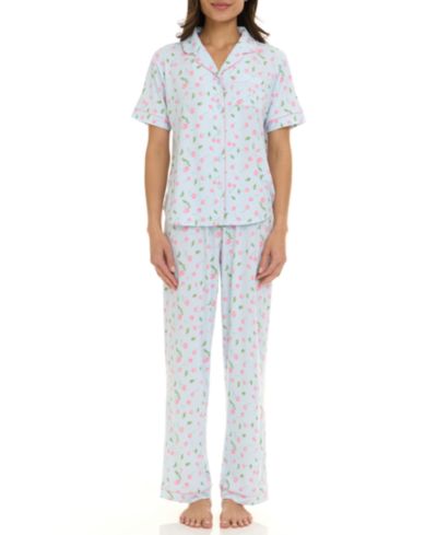 Flora by Flora Nikrooz Women's Gabriella Short-Sleeve Top and Pajama Pants, 2-Piece Set