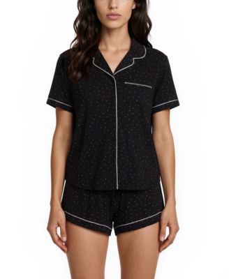 Flora by Flora Nikrooz Women's Gabriella Notch Collar Shirt and Pajama Shorts, 2-Piece Set