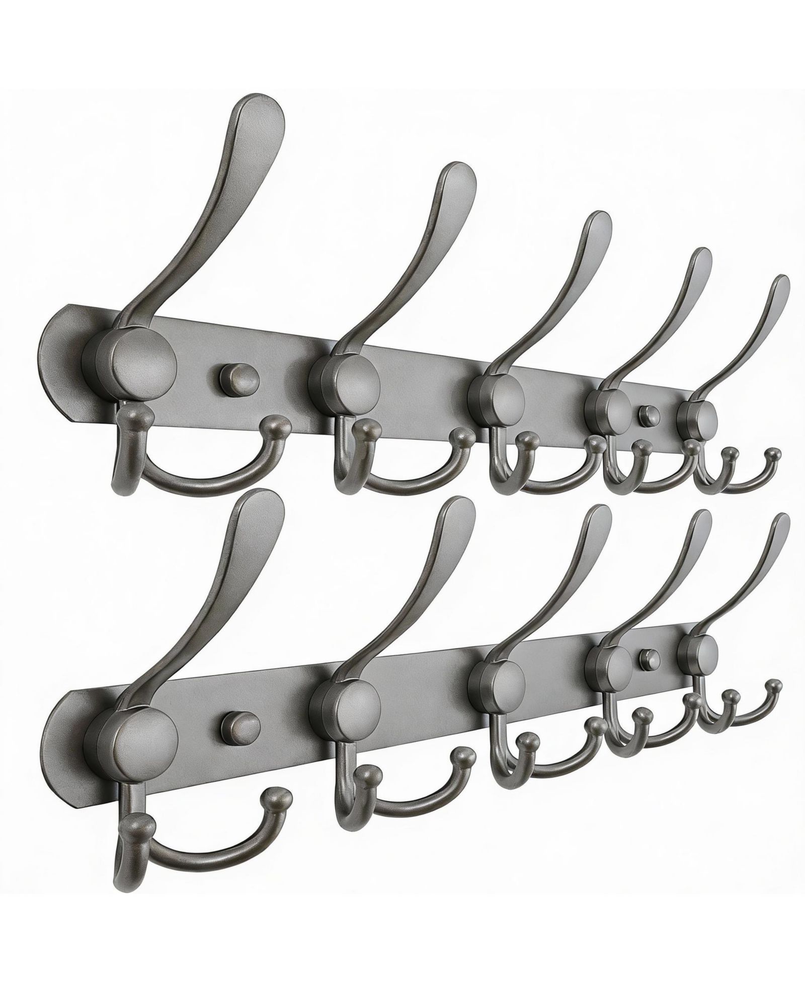 YIGII Stainless Steel 5-Tri Hook Wall Rack for Coats, Hats, Towels Grey, Pack of 2