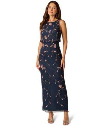 Adrianna Papell Women's Crew Neck Blouson Long Dress