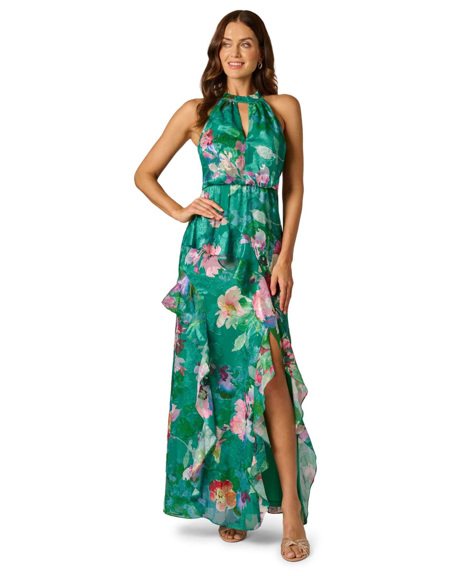 Женское вечернее платье Adrianna Papell Printed Halter Neck Ball Gown