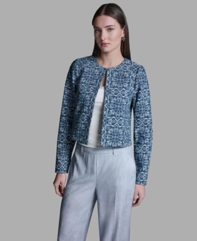 BCBG Women's Boxy Square Print Jacket