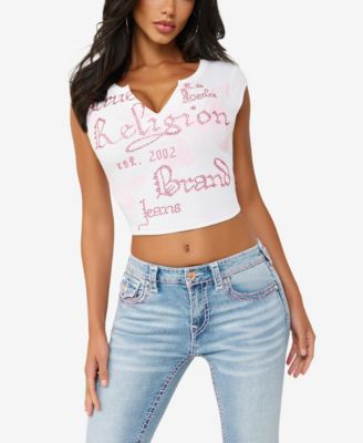 True Religion Women's V-Notch Rib T-Shirt