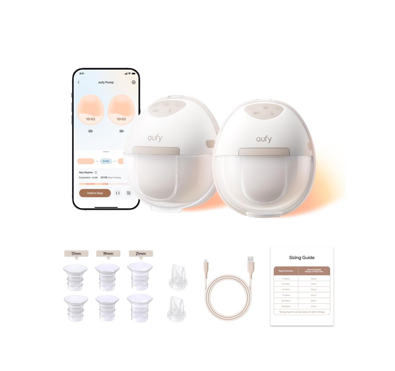 Портативный молокоотсос eufy Baby Heated Breast Pump E20, Hands Free In Bra, HeatFlow Tech, 3 Heat Levels, App Control, Hospital Grade, Leakproof, Quiet