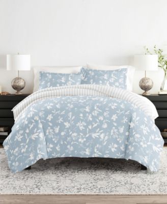 ienjoy Home Reversible Floral & Geometric Pattern 3 piece Duvet Cover Set, King/California King