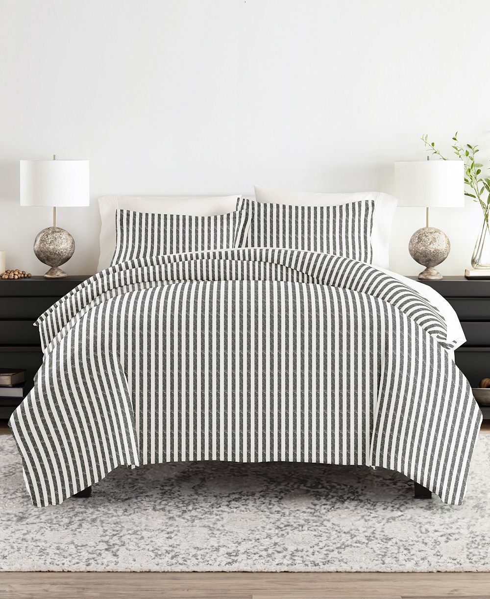 ienjoy Home Distressed Striped Pattern 3 Piece Duvet Cover Set, Full/Queen