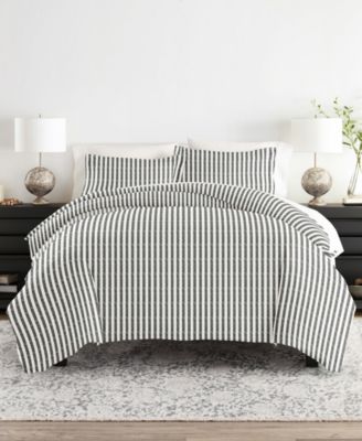ienjoy Home Distressed Striped Pattern 3 Piece Duvet Cover Set, Full/Queen