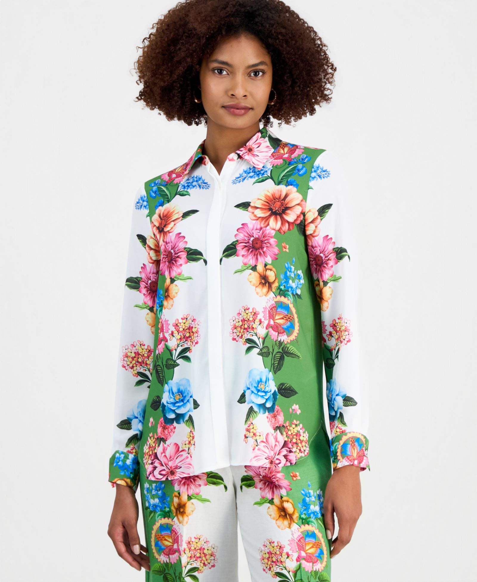 T Tahari Женский Printed Long-Sleeve Blouse