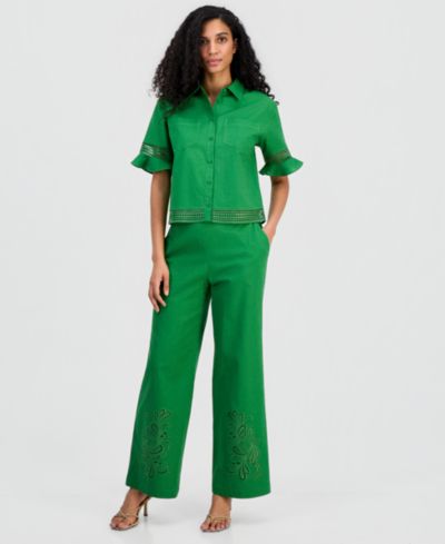 T Tahari Women's Pull-On Embroidered Pants