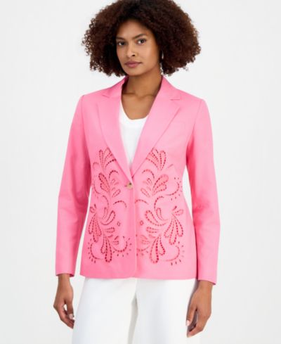 T Tahari Women's Embroidered One-Button Jacket
