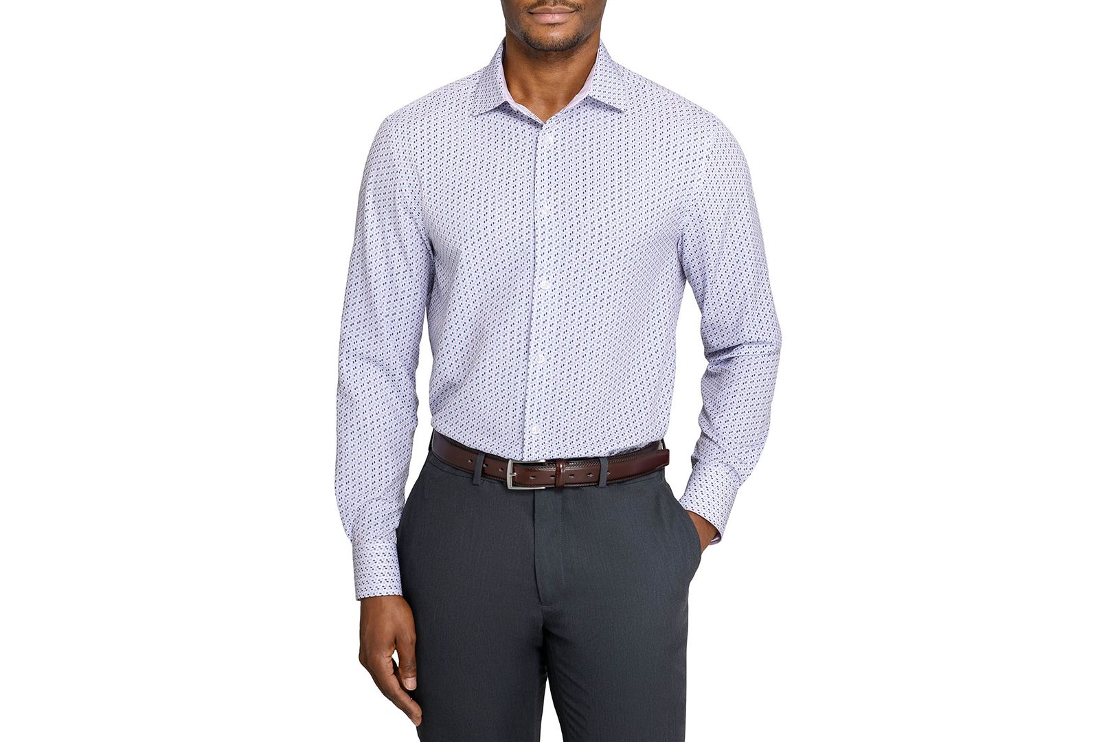 ConStruct Men's Triangle Print Spread Collar Dress Shirt