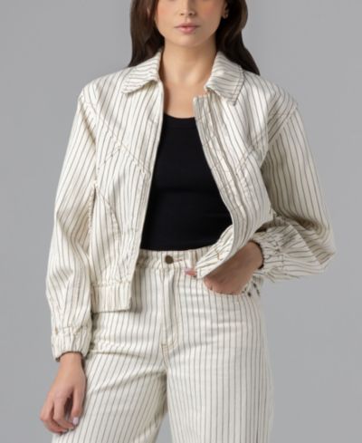 BLANK NYC Women's Rail Road Stripe Collared Bomber Jacket