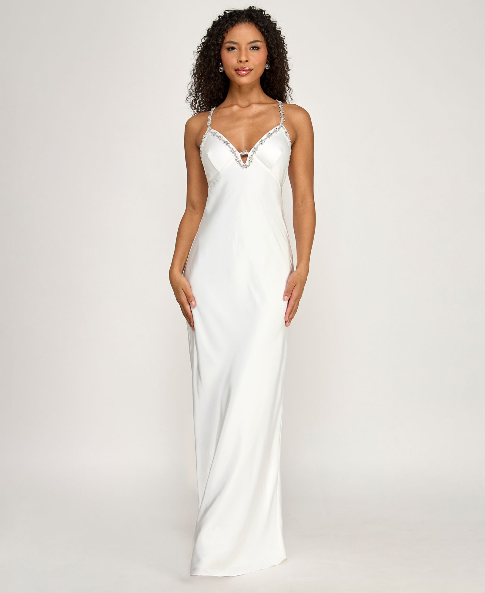 Женское платье SENI & CADE Juniors' Rhinestone Trim Long V-Neck Slip