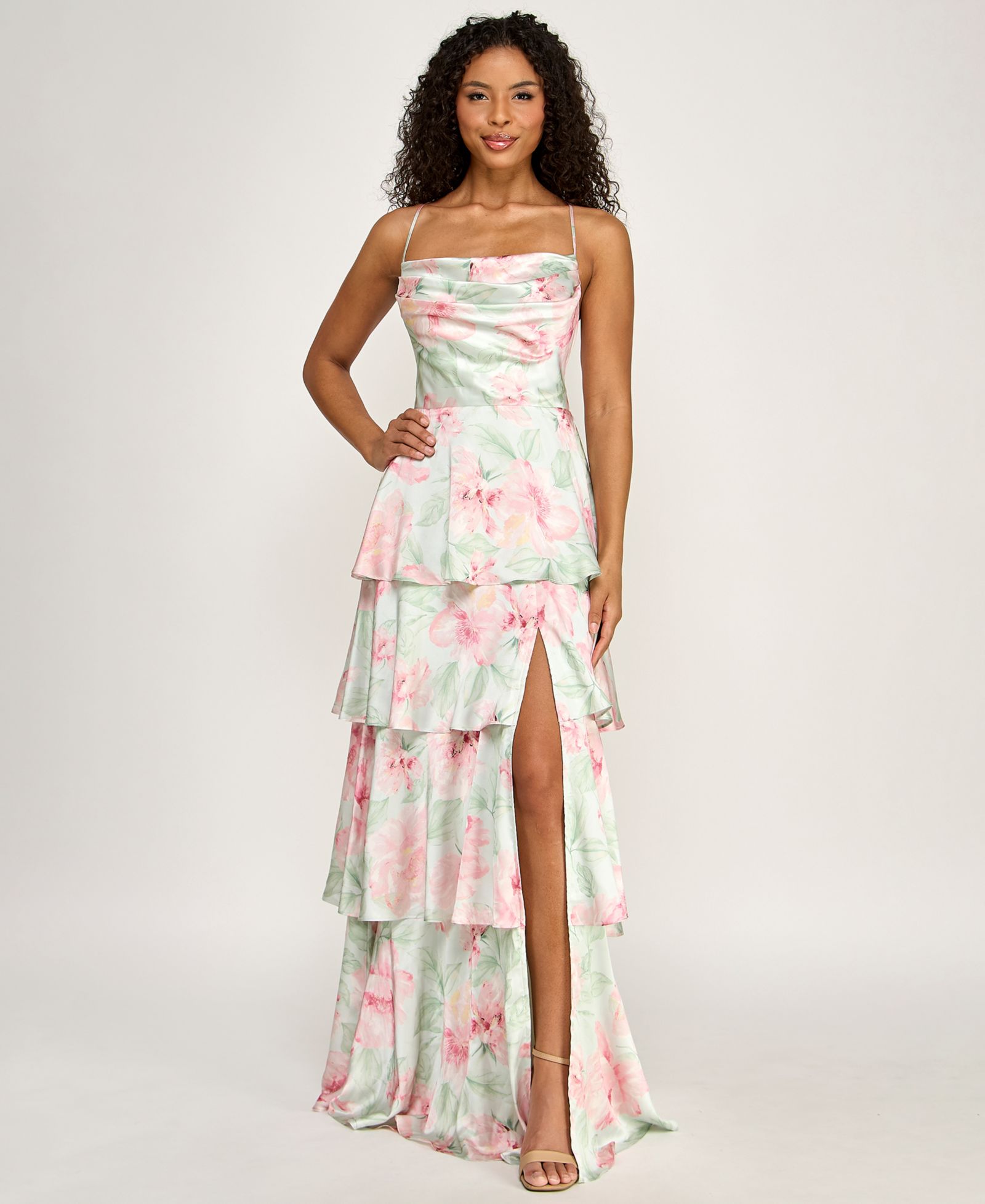 SENI & CADE Juniors' Floral Strapless Pleated Square Neck Drop Waist Dress