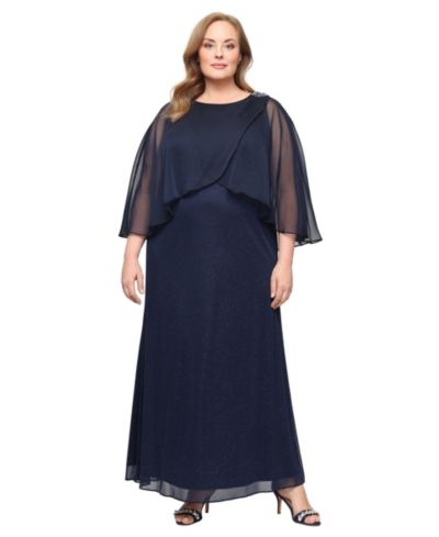 Вечернее платье SL Fashions Plus Size с блестящей сеткой и круглым вырезом