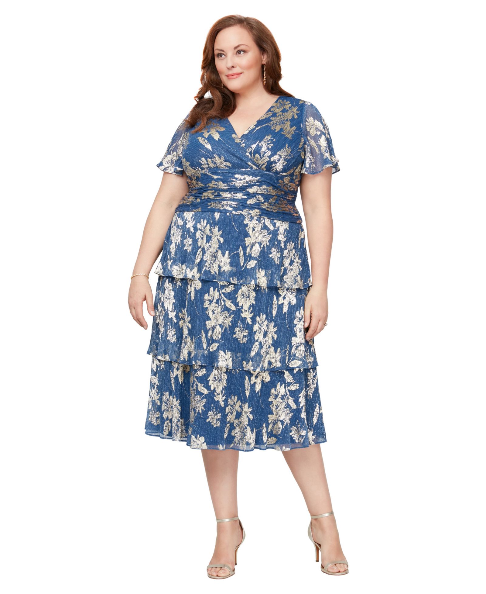 SL Fashions Plus Size миди-платье с V-образным вырезом и сборками на талии