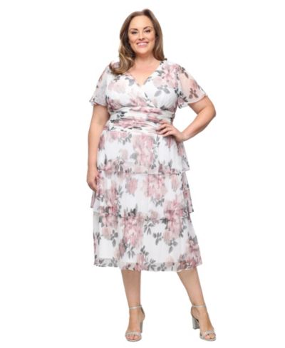 SL Fashions Женское платье длиной до колена с принтом и V-образным вырезом, Plus Size