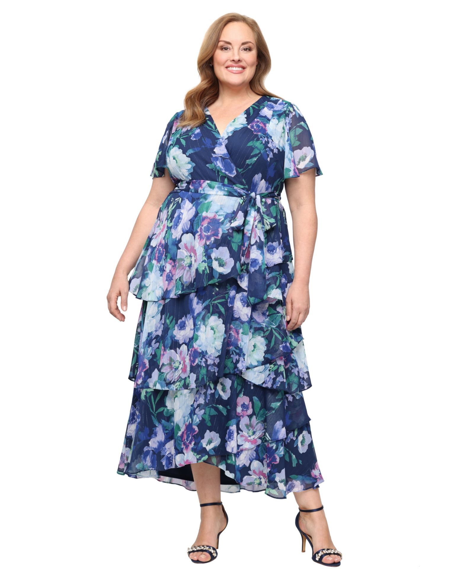 SL Fashions Plus Size V-Neck Tiered Maxi Dress