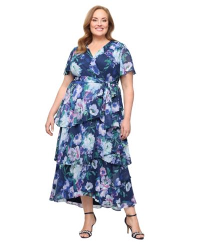 SL Fashions Plus Size V-Neck Tiered Maxi Dress