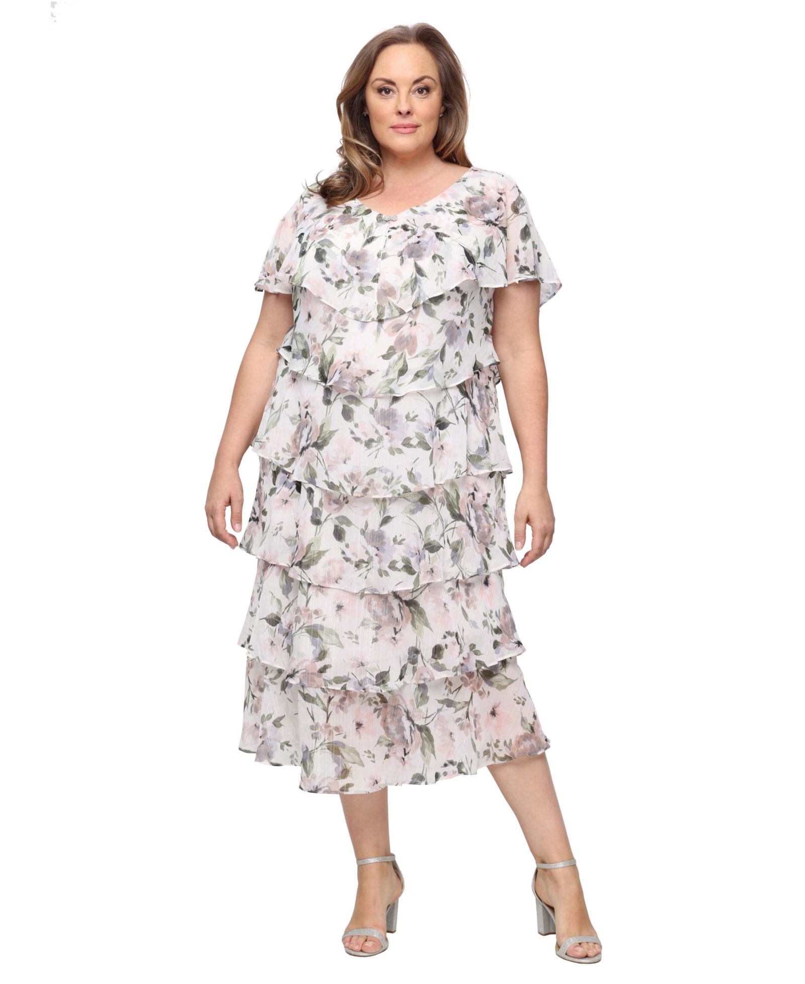 Женское платье Plus Size SL Fashions Embellished V-Neck Tiered