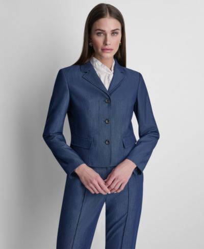 DKNY Women's Denim Cropped Button-Front Blazer