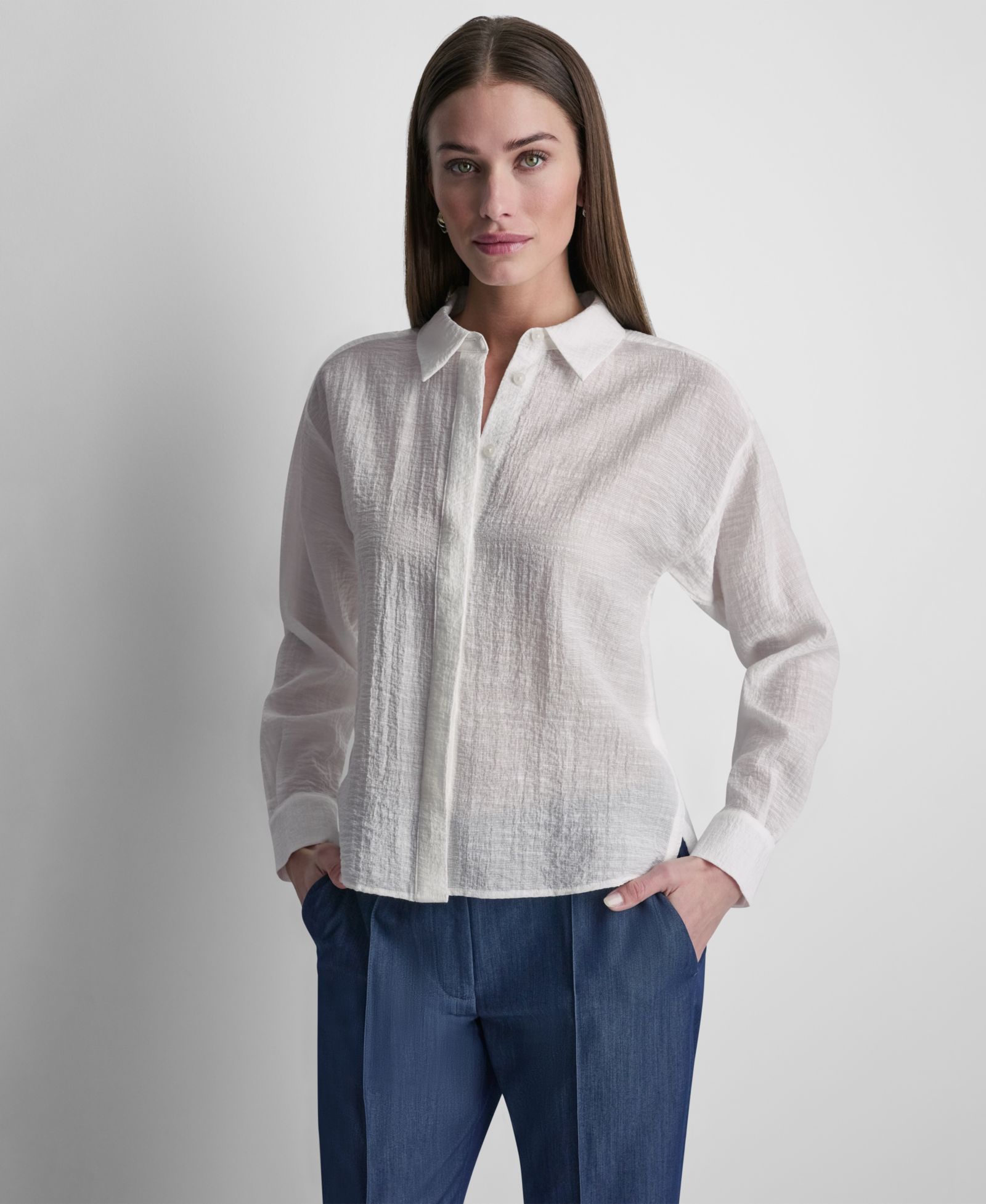 DKNY Women's Long-Sleeve Organza Top