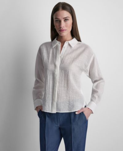 DKNY Women's Long-Sleeve Organza Top