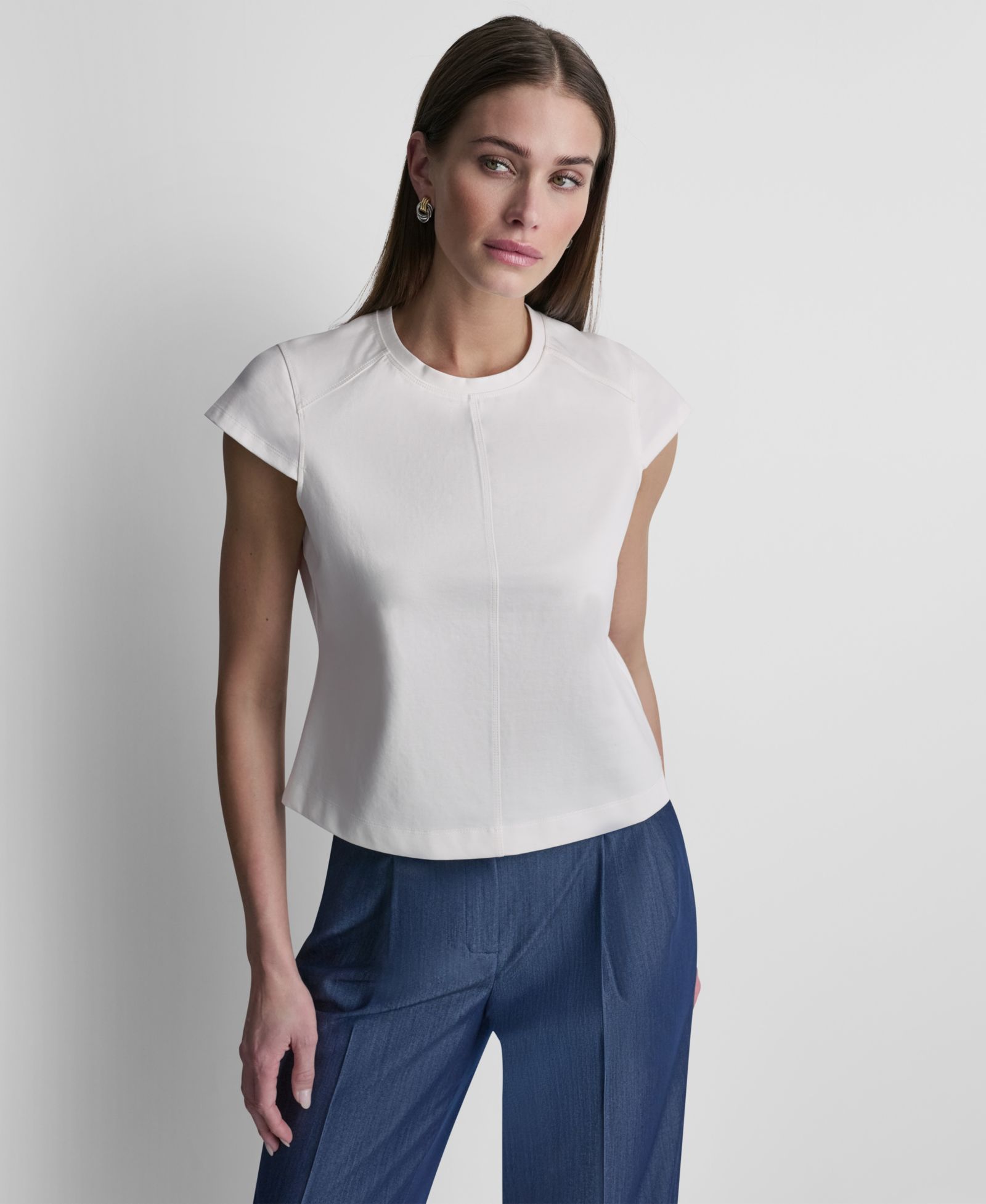 DKNY Women's City Ponte Cap-Sleeve Knit Top