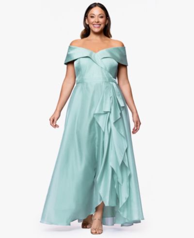 XSCAPE Plus Size длинное платье с открытыми плечами и воланами