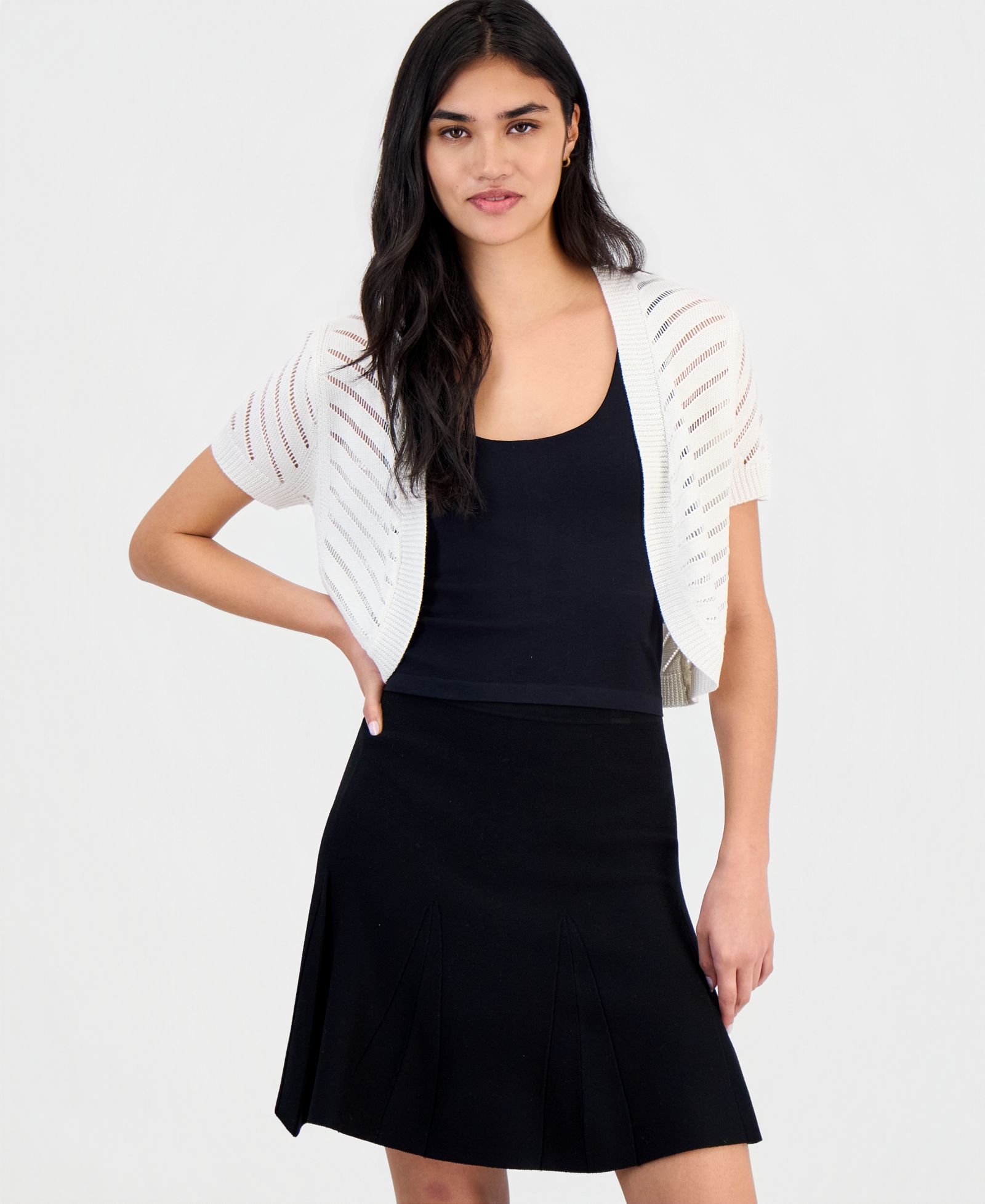 Robbie Bee Petite Open-Knit Stripe Bolero Shrug