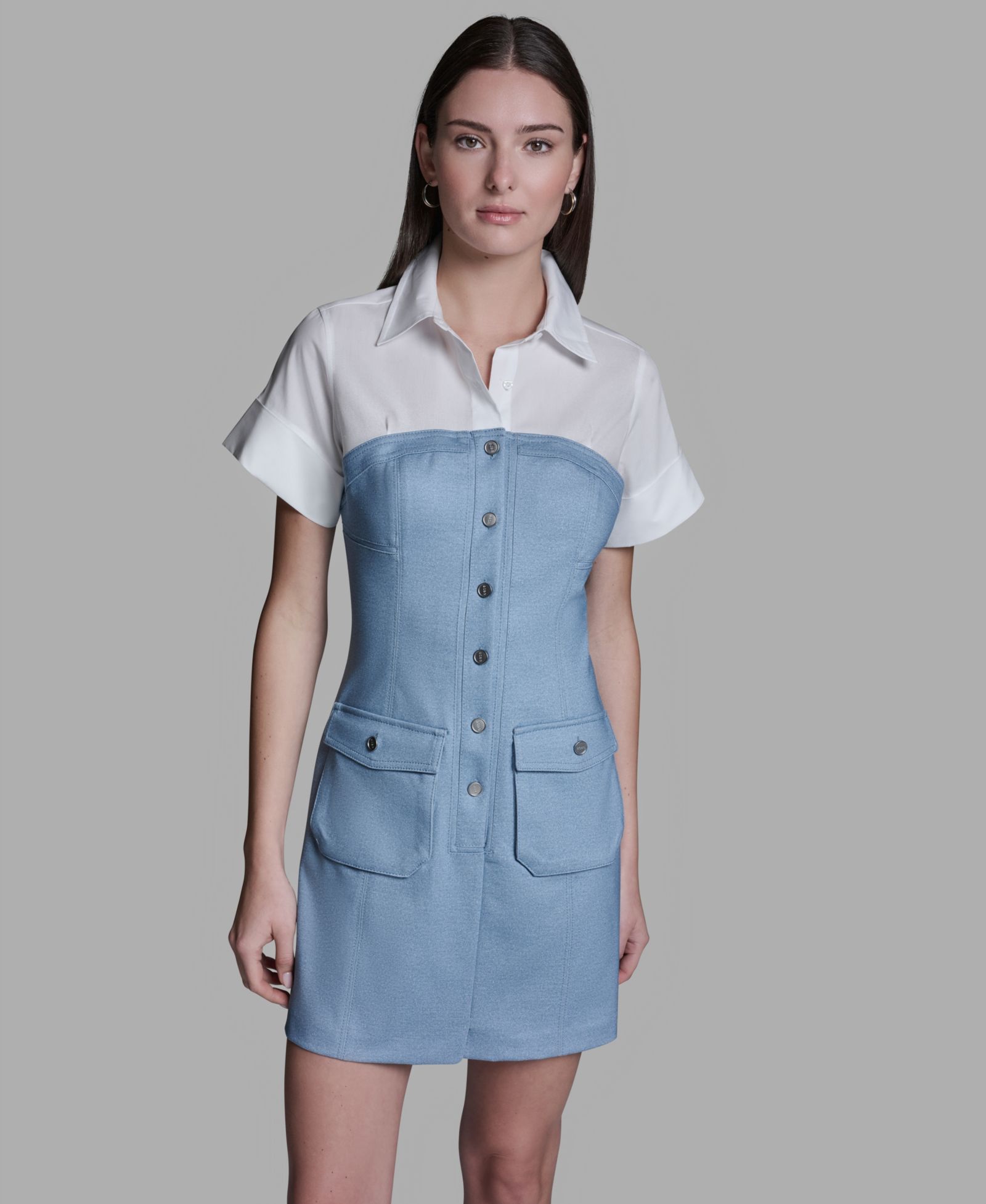BCBG Women's Collared Neck Short-Sleeve Mini Dress