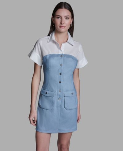 Женское мини-платье BCBG с воротником и коротким рукавом