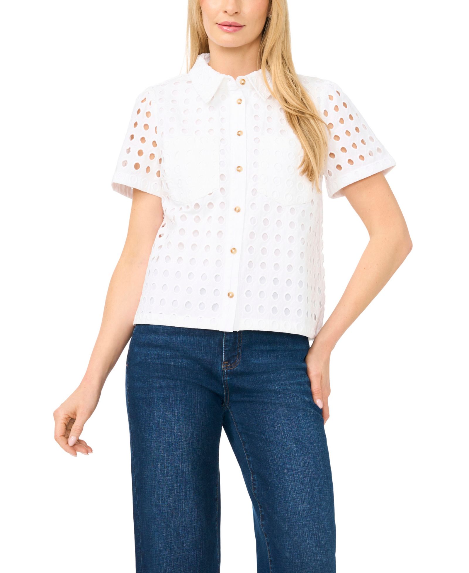 Женская блузка CeCe Short Sleeve Eyelet Button-Down