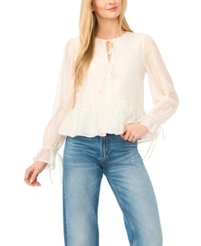 Женская блузка CeCe Ruffle Sleeve Floral Embroidered