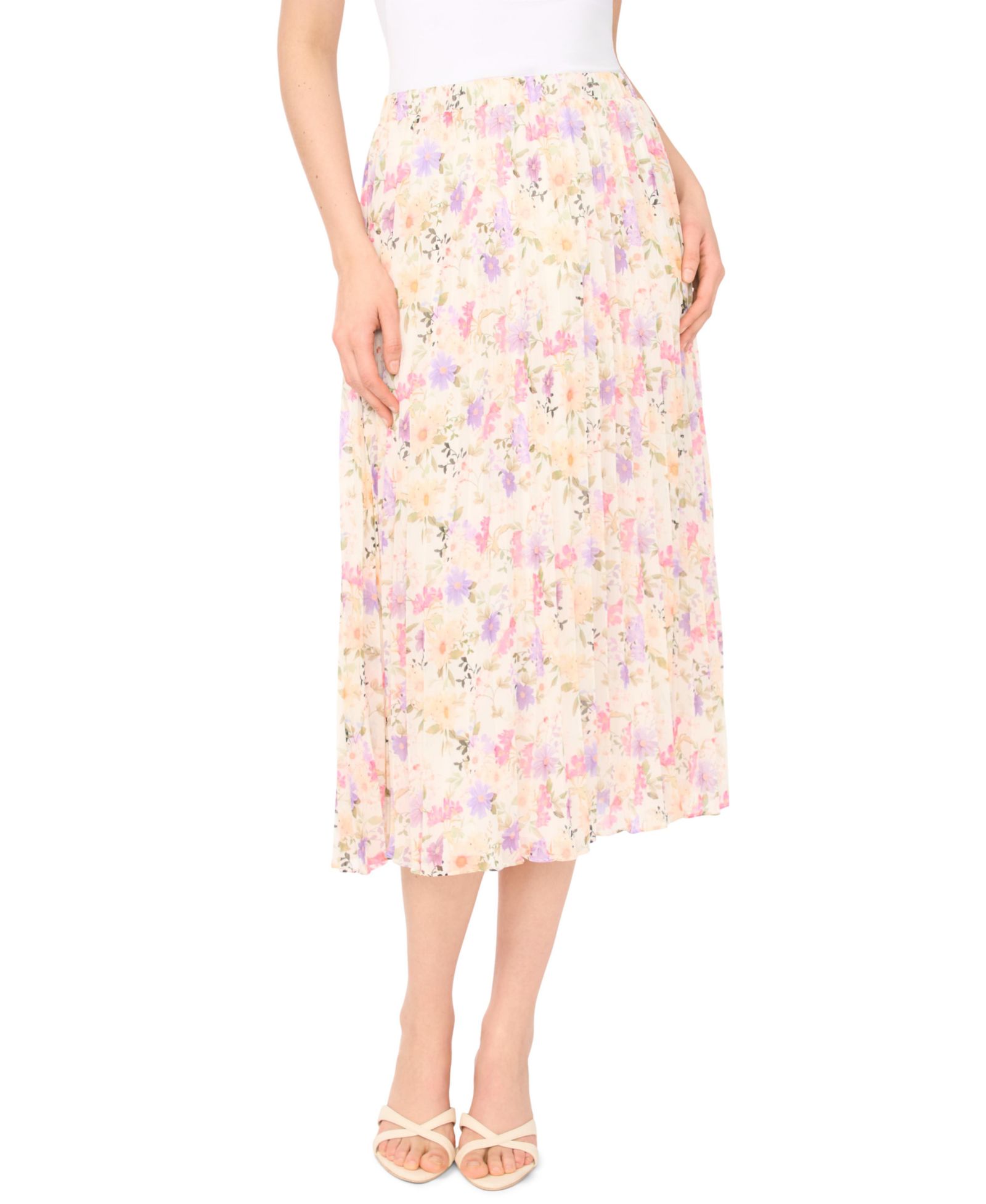 CeCe Women's Sunburst Pleat Detail Midi Skirt