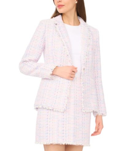 CeCe Women's Frayed Edge Detail Collared Straight Blazer
