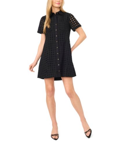 CeCe Women's Short-Sleeve Eyelet Shirt-Dress