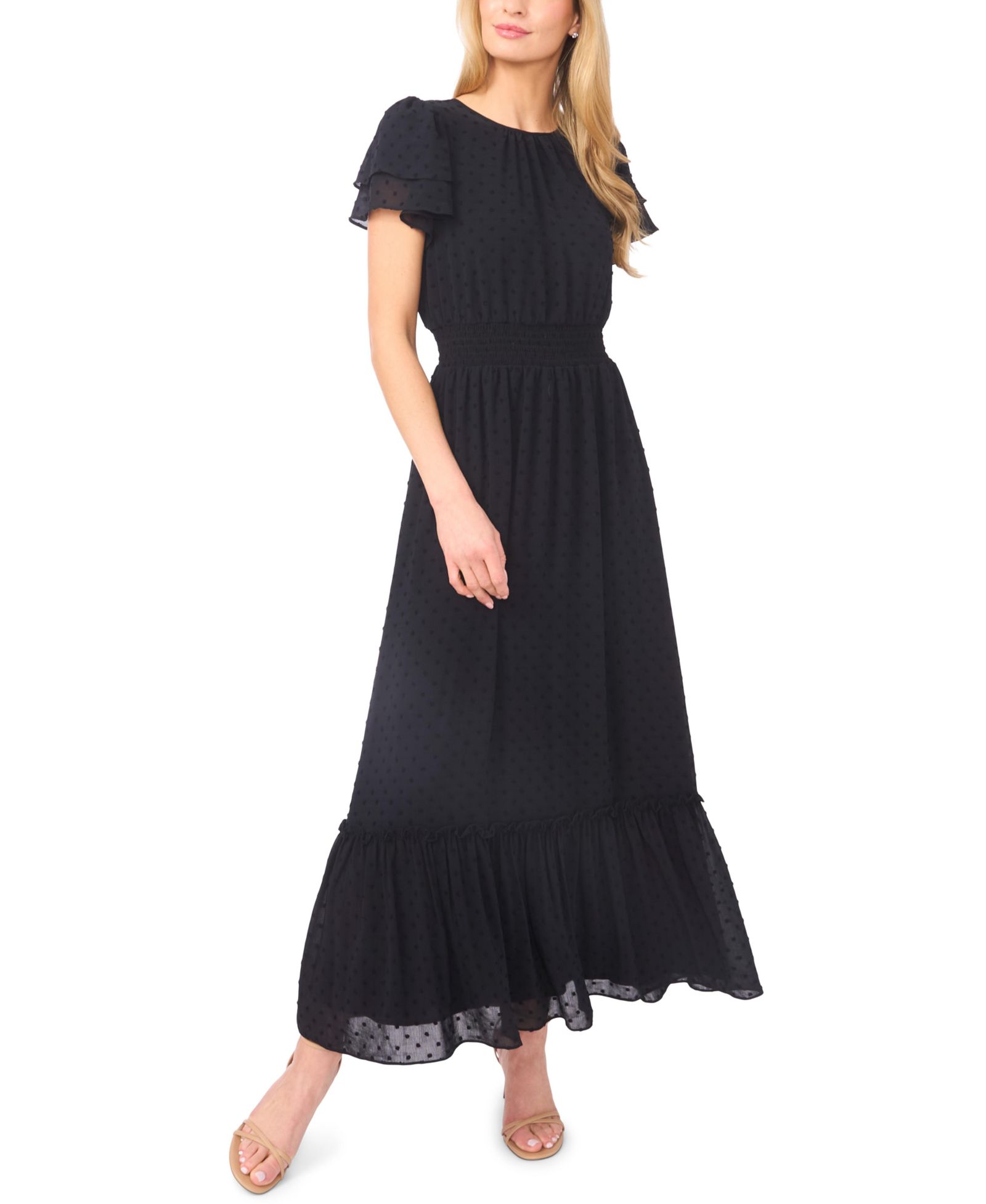 Женское макси-платье CeCe Double Ruffle Short-Sleeve Crew Neck