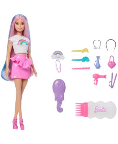 Barbie Rainbow Sparkle Hair 7.5" Hair Styling Fashion Doll, Ages 3+