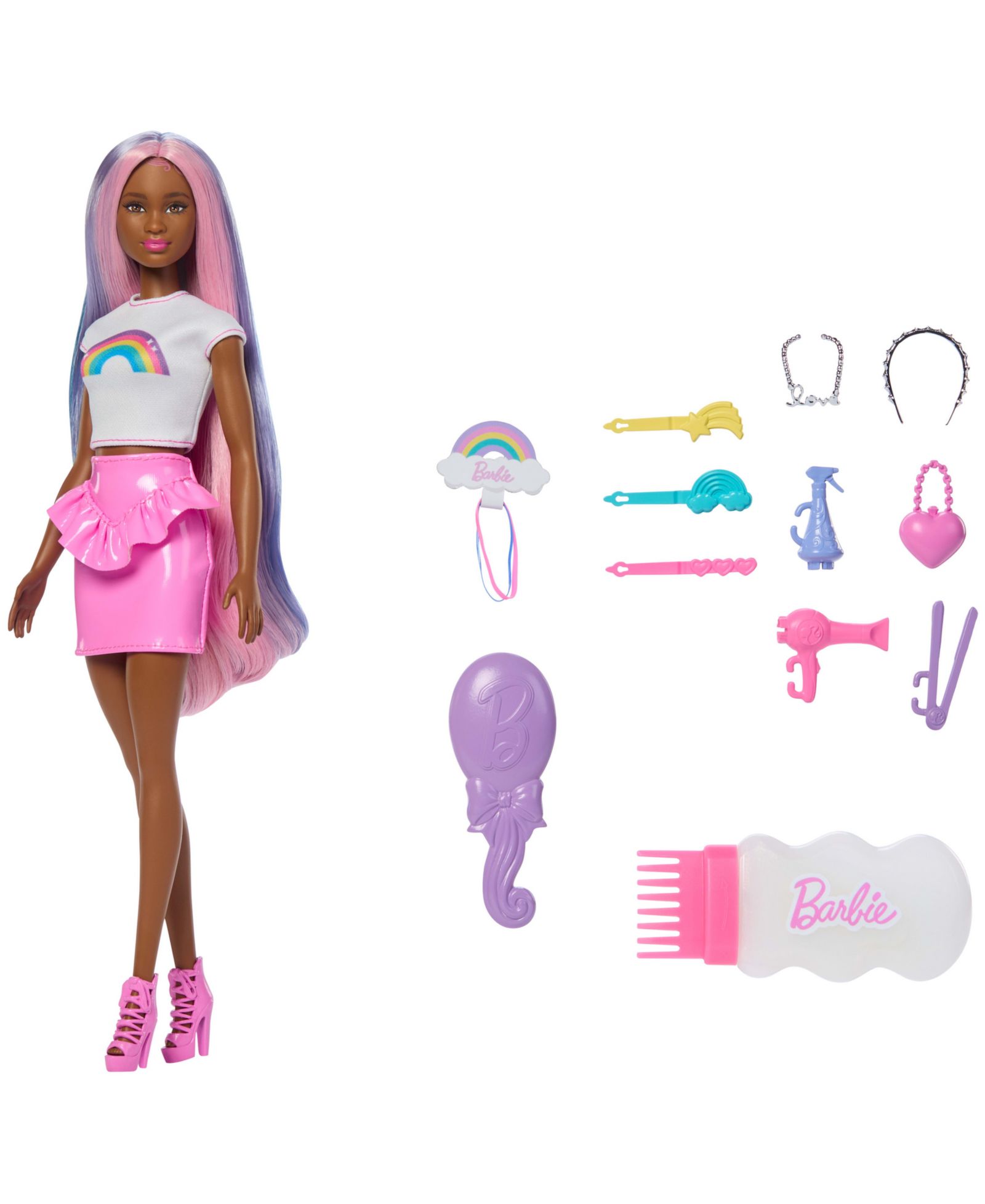 Barbie кукла Rainbow Sparkle Hair Fashion с аксессуарами для укладки