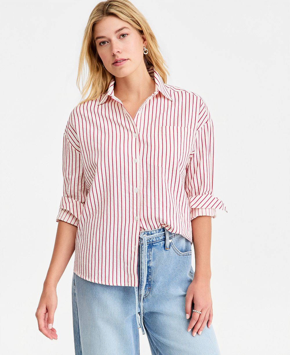 Женская рубашка On 34th Textured Seersucker Striped Button-Front