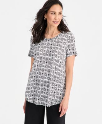 JM Collection Women's Printed Scoop-Neck Short Sleeve Top, Macy's Exclusive