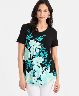 JM Collection Women's Printed Scoop-Neck Short Sleeve Top, Macy's Exclusive
