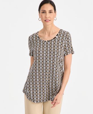 JM Collection Women's Printed Scoop-Neck Short Sleeve Top, Macy's Exclusive