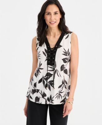 JM Collection Women's Printed Lace-Up Sleeveless Top, Macy's Exclusive