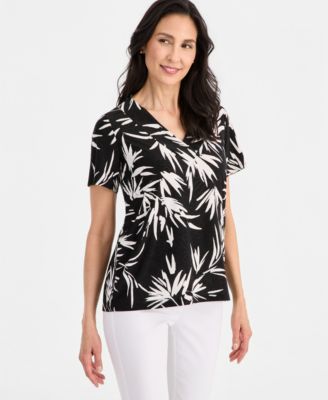 Женский топ JM Collection Printed Short Sleeve V-Neck Jacquard