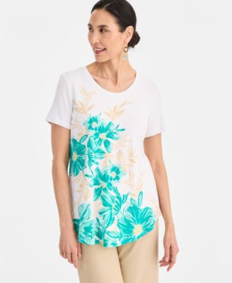 Женский топ JM Collection Petite Painted Floral Scoop Neck