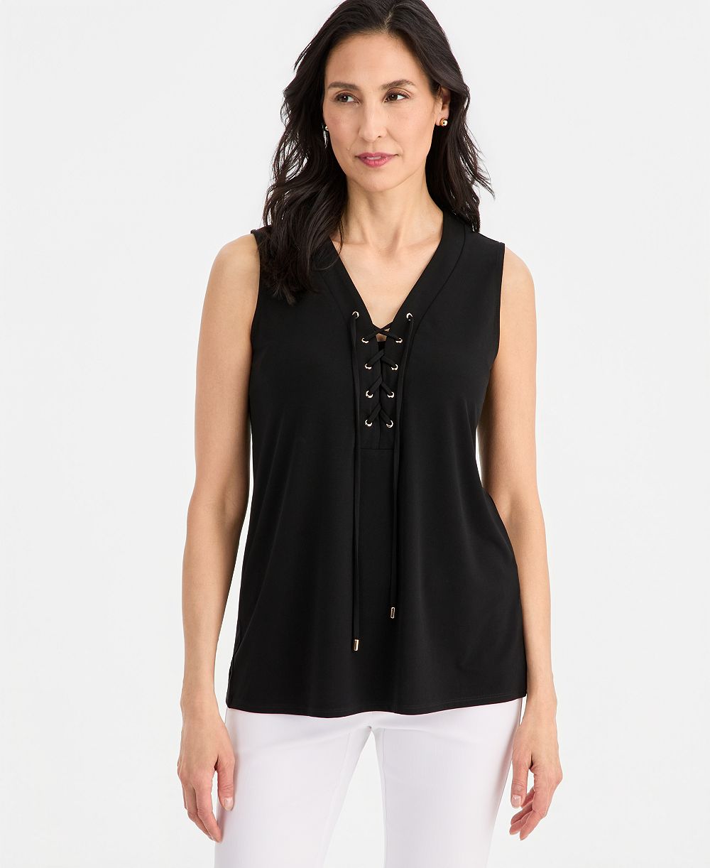 Топ JM Collection Petite Solid Lace-Up Sleeveless