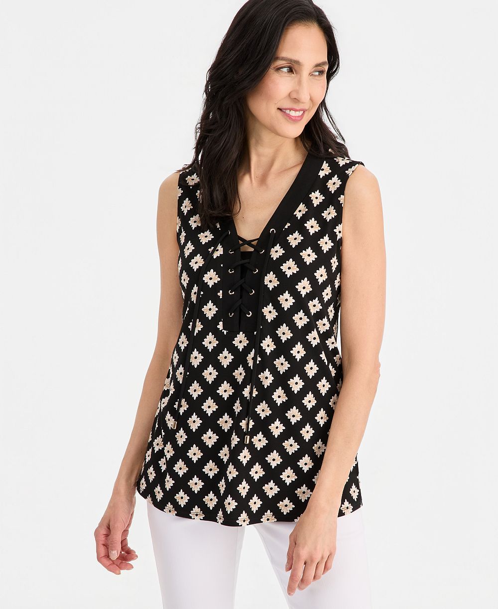 Женский топ JM Collection Petite Printed Lace-Up Sleeveless
