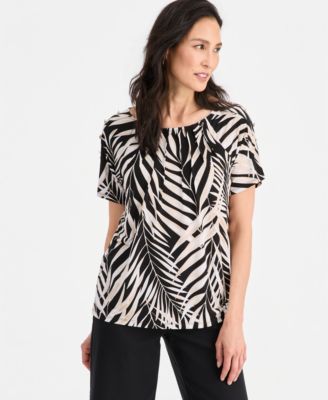JM Collection Women's Pleated Scoop-neck Button-Trim Top, Macy's Exclusive